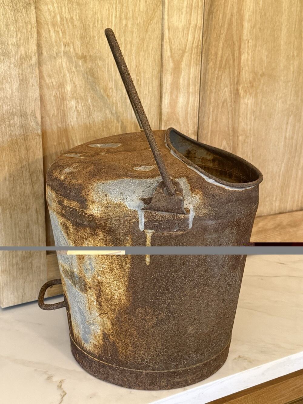 Antique Steel Milk Bucket Oval Opening Bale & Handle 11" Cream City